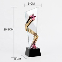 Trophée de microphone en verre à base de cristal en bois solide