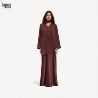 Ensemble Abaya en Satin Modeste pour Femmes Musulmanes, Blouse Col V et Jupe Large, Tenue Formelle Islamique, Robe de Soirée Modeste