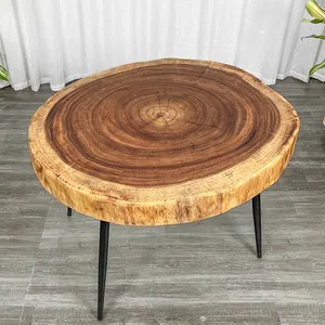 Meja teh kayu kenari yang indah diameter 90cm meja kopi lempeng kayu soild mentah walnut Amerika Utara