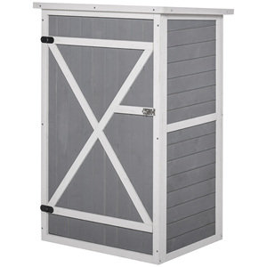 Outsunny Cobertizo para herramientas de madera de 2 niveles con techo impermeable, 75x56x115cm, gris - Product Image 1