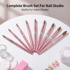 Ensemble de pinceaux à ongles en acrylique Kolinsky de qualité supérieure, 9 tailles, rose bonbon, manche en métal cristal, pour manucure en salon - Product Image 6
