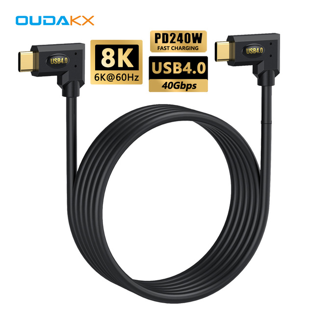 High Speed 240W USB C to C Cable 90 Degree 40Gbps Data Transfer 8K Video Output Durable Type C Fast Charging Cord for Laptop