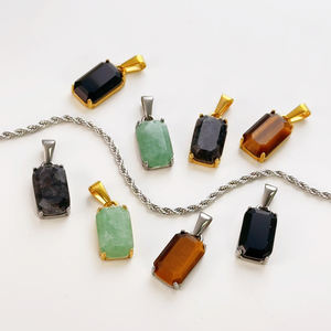 18k позолоченный авантюрин черный оникс Камень Подвески из нержавеющей стали ювелирные изделия прелести водонепроницаемый натуральный камень кулон оптом - Product Image 4