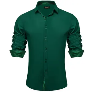 Camisa de manga longa de seda para homens, camisa de vestido slim fit formal de negócios, roupas sociais para homens, novidade em cores marismas