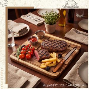 Tabla para carne de madera de acacia, rectangular, diseño minimalista, apta para lavavajillas, para fiestas y uso en la cocina. - Product Image 4