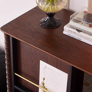 French Style <b>Solid</b> <b>Wood</b> <b>Bookcase</b> With Glass Doors 2 Compartments Storage Living Room Cabinet Vintage Display Cabinet - Product Image 4