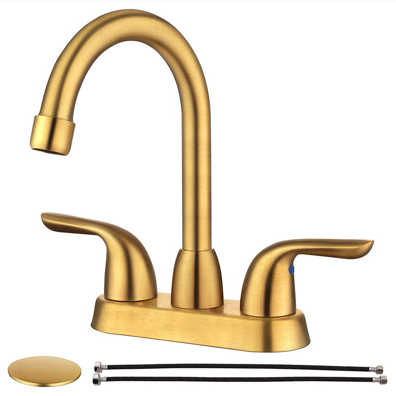 Factory direct deck mounted water tap Dual Handle brushed Basin mixer Faucet
