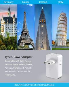 यूरोपीय यात्रा प्लग एडाप्टर के साथ 3 एसी आउटलेट 2 यूएसबी ए और 1 प्रकार-सी पोर्ट 110-240v इटली के लिए - Product Image 4