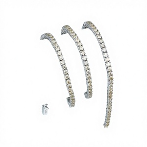 สร้อยคอเงินแท้ 925 ชุบโรเดียม ประดับเพชรโมอิสซาไนต์สีแชมเปญทรงบริลเลียนท์คัท ดีไซน์เทนนิสลิงค์ ฮิปฮอป ระดับไฮเอนด์ - Product Image 3