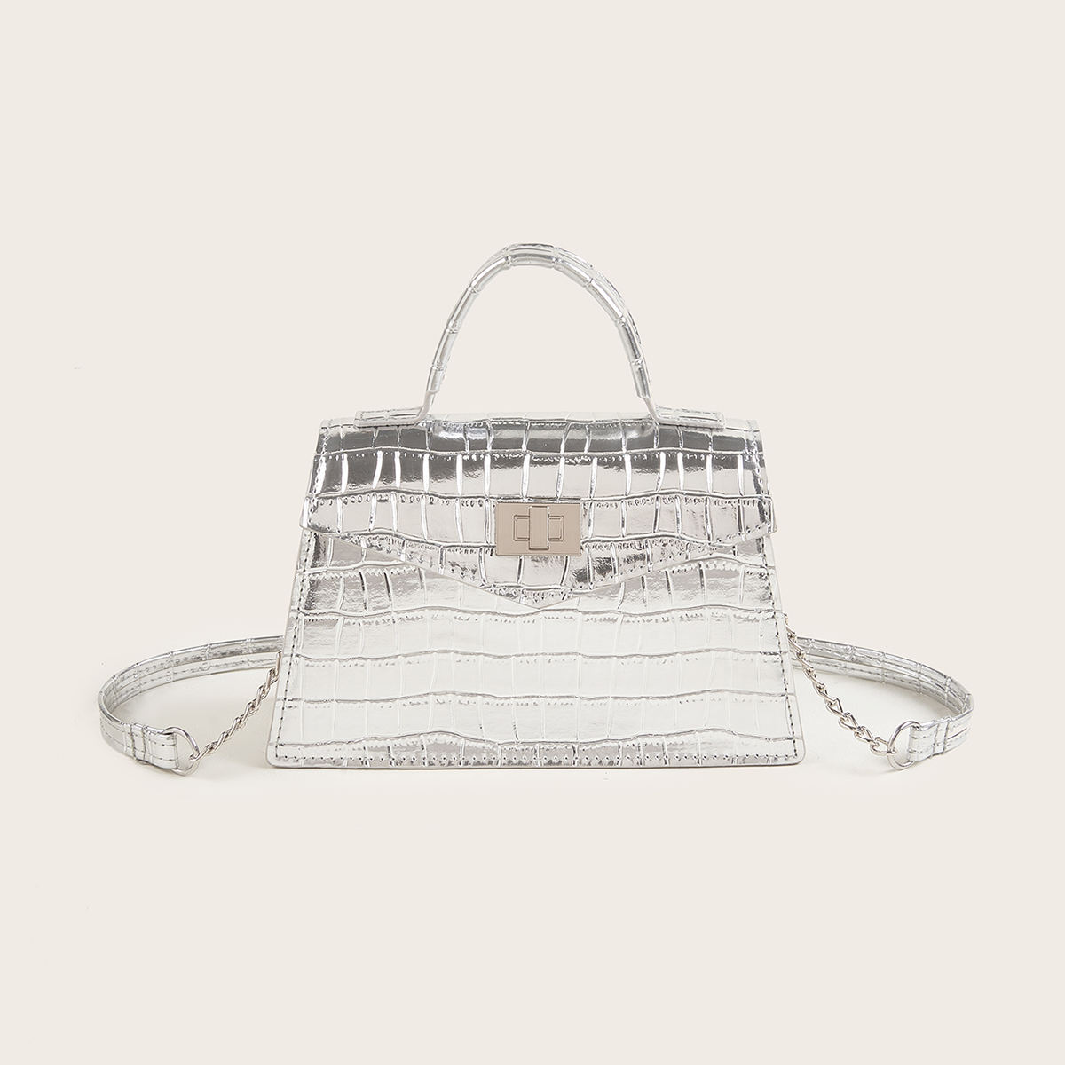 Sac à main en cuir Pu Mini sac à bandoulière dames chaîne argenté