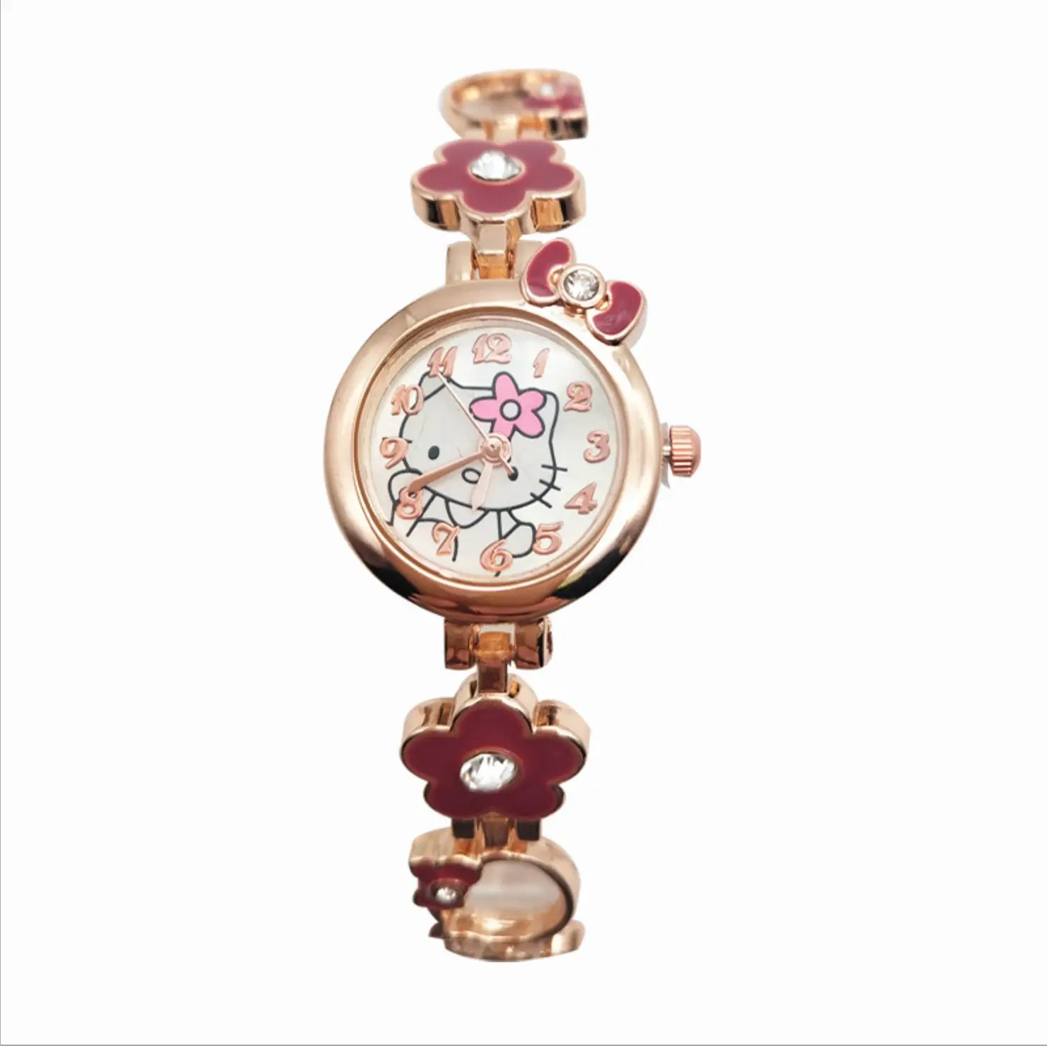 Jam Tangan Anak Kartun Hello Kitty, Jam Tangan Berlian Gelang Kuarsa Pelajar Perhiasan Hadiah