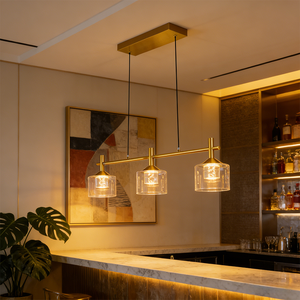 Lámpara Colgante Lineal Moderna Minimalista de 3 Luces, de Vidrio Dorado, Lámpara Decorativa de Interior para Comedor, Sala de Estar, Bar, Hotel - Product Image 1