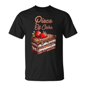 T-shirt unisexe pour adulte, col rond, manches courtes, impression numérique, Piece Of Cake, gâteau aux fraises et au chocolat - Product Image 1