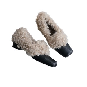 Zapatos de Mujer de Cuero Genuino con Punta Cuadrada Retro, Forrados con Piel de Cordero, Cálidos, Planos, Estilo Ballet, Calzado de Moda para Invierno - Product Image 5