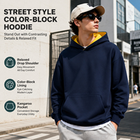 Sweat à capuche en coton composite 380 GSM, couleur unie contrastante, doublure intégrée, coupe ample, poche kangourou avant, pull-over ODM, six couleurs, automne