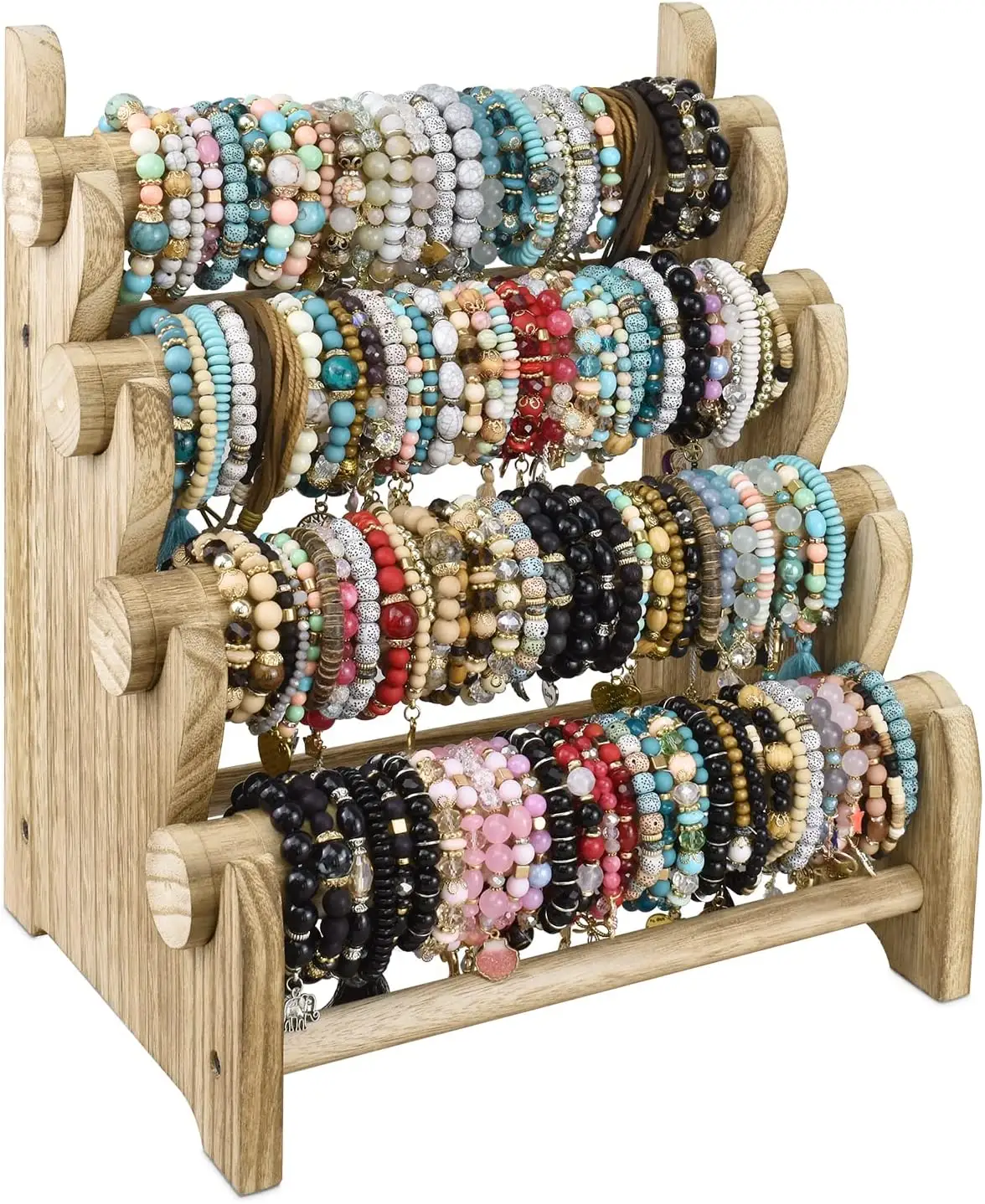 Porte-bracelet à 4 niveaux Présentoir à bijoux Montre Bracelet Bar Collier Organisateur de rangement Gris