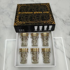 Nuovo Set di <span class=keywords><strong>Bicchieri</strong></span> Marocchini in Vetro 6/<span class=keywords><strong>12</strong></span> Pezzi con Incisioni Dorate, Tazze per <span class=keywords><strong>Acqua</strong></span> e <span class=keywords><strong>Bicchieri</strong></span> da Tè in Stile Arabo - Product Image 1