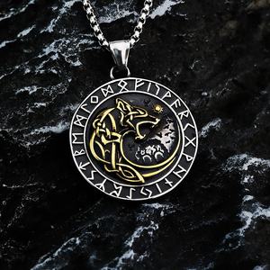 Collier personnalisé en acier inoxydable Yunnique, breloques loup viking Fenrir, runes Yggdrasil, mythologie nordique, cadeau vintage pour homme - Product Image 2