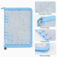 Classeur A5 holographique étoilé en PVC avec fermeture éclair, 6 anneaux, organiseur d'étude, rangement de papeterie, bords renforcés, Kawaii, logo personnalisé, OEM, vente en gros