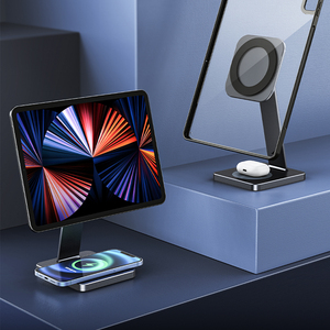 Magnetic <strong>iPad</strong> Stand Aluminum Desktop Holder with 15W Wireless Charging for iPhone AirPods 360 Rotation Tablet <strong>Mount</strong> X48 - Product Image 3