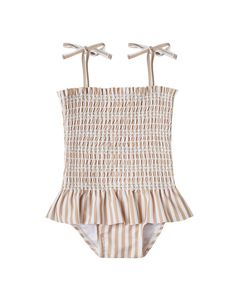 Combinaisons d'été à carreaux pour filles avec bretelles à nouer et smocks, maillots de bain à volants pour enfants - Product Image 2