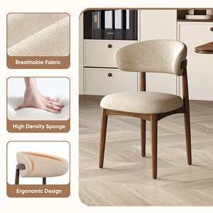 Chaise de salle à manger portable moderne rembourrée avec cadre en bois, dossier incurvé ergonomique, tissu respirant, chaise de salle à manger pour la maison - Product Image 4