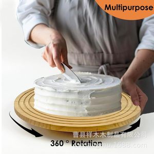 Wooden <b>Cake</b> Turntable Round Rotating Dessert Tray Natural Wood Color Birthday Party <b>Cake</b> <b>Decorating</b> <b>Supplies</b> - Product Image 5