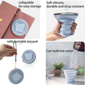 270ml Silicone Collapsible <b>Cup</b> <b>Reusable</b> Travel Mug Lightweight Folding Drinking Container for Hiking Camping Office Daily Use - Product Image 4