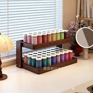 Wooden Double Layer <b>Shelf</b> Desktop Storage Rack For Beads Craft Supplies Organizer Rectangle 2 Tier Movable Multi Layer Display - Product Image 2
