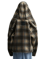 Veste Sherpa de haute qualité avec capuche irrégulière, manteau en polaire OEM, vêtements d'extérieur d'hiver, nouveau design, veste à blocs de couleur à carreaux noirs