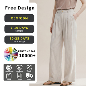 <span class=keywords><strong>Pantaloni</strong></span> <span class=keywords><strong>Palazzo</strong></span> in Lino Naturale Beige Testurizzato da Donna <span class=keywords><strong>con</strong></span> <span class=keywords><strong>Bottoni</strong></span> e Zip, Vestibilità Ampia, Lunghezza al Pavimento - Product Image 1