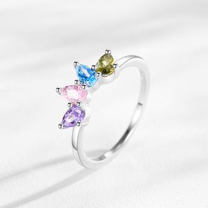 S925 Sterling <b>Silver</b> Teardrop-Shaped Rainbow Zircon Jewelry <b>Set</b>: Minimalist Luxury <b>Ring</b> and Earrings - Product Image 5