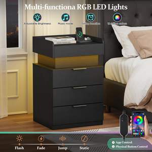 Turosur Night Stand With Gun Drawer <b>Led</b> Lighting Wireless Charging 3 Drawers Modern <b>Bedside</b> <b>Table</b> Storage - Product Image 5