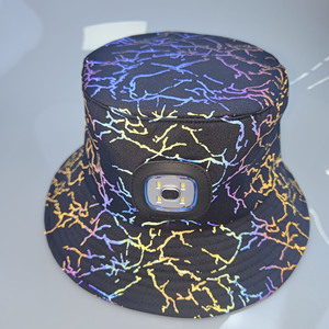 Rainbow Reflective Headlight Rechargeable LED Bucket Baseball Cap USB Light for Running <strong>Walking</strong> Camping Hands Free Light-Up <strong>Hat</strong> - Product Image 1