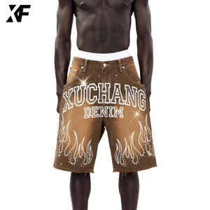 شورت جينز أصلي مخصص من XUFEI، ملابس الشارع للرجال، 100% قطن، فضفاض، مغسول بالأحماض، شورت جينز للرجال - Product Image 1