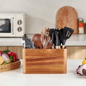 FLYWOD 3 vano utensili <span class=keywords><strong>da</strong></span> cucina supporto posate scatola Organizer utensili in legno contenitore porta utensili in legno legno porta utensili - Product Image 5