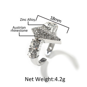 New Hip Hop Ice Out Zirconia Black Panther Ring Geometric Quadrilateral Open Adjustable Ring Alloy Punk <strong>Jewelry</strong> - Product Image 4