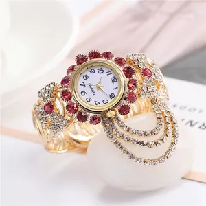 Hot Selling Temperament Fashion Bling Diamond Rvs Open Legering Armband Quartz Horloge Dames