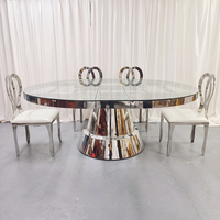Mesa de Vidrio Extensible con Marco de Acero Inoxidable Moderno y de Lujo, Mesa para Bodas, Decoración para Banquetes de Novios