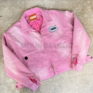 Veste coupe-vent unisexe en jean délavé vintage, double fermeture éclair, personnalisable avec logo, fabrication OEM - Product Image 1