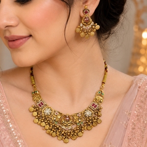 Exquisite Antique 925 Silver Choker <b>Necklace</b> Set with <b>Ruby</b> Emerald Accents Traditional Indian Bridal Jewelry Bhavsar-Party Gift - Product Image 5