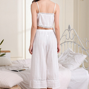 Coton été <span class=keywords><strong>court</strong></span> Loungwear femmes 2 pièces dentelle Cami haut et short vêtements de nuit pyjamas ensemble pour femmes - Product Image 4