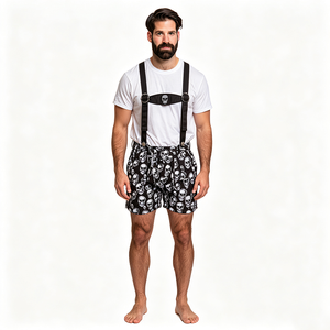 Conjunto de Camiseta Blanca de Manga Corta para <span class=keywords><strong>Hombre</strong></span> con Estampado de Calaveras en Negro y Pantalones Cortos con <span class=keywords><strong>Tirantes</strong></span>, Estilo Gótico para Halloween, Oktoberfest, Festival de la Cerveza Alemana - Product Image 1