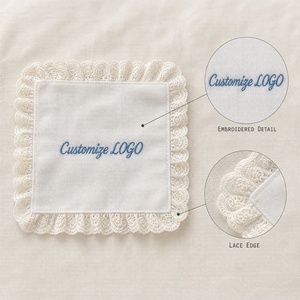 Servilleta de Algodón Moderna y Duradera con Bordado Personalizado, Cuadrada, con Ribete de Encaje Blanco, Decoración Elegante para Mesa, Hecha a Mano con Logotipo - Product Image 3