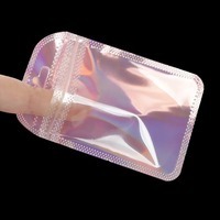 Bolsa de maquillaje holográfica, cierre de cremallera reutilizable, iridiscente, color arcoíris, rosa, personalizado, precio de fábrica