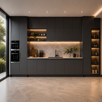 Armoires de cuisine de luxe en bois grainé, armoires de cuisine avec éclairage LED intégré, placards de cuisine avec fourniture prête à assembler