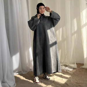 Vestido Abaya Informal de Mezclilla 2026 para Mujeres Musulmanas, Manga Larga, Cuello de Solapa, Corte Holgado, Ropa Islámica de Calle - Product Image 4