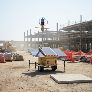 מגדל תאורת לד סולארי עם טורבינות רוח וגנרטור בנזין DC24V לבן - Product Image 1