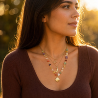 Nouveau collier superposé avec pendentif lune en pierres irrégulières pour femme, style vacances, perles