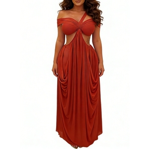 Vestido Maxi con Hombros Descubiertos y Detalle de Bolsillo Drapeado para Mujer, Vestido de Noche para Eventos Formales - Product Image 3